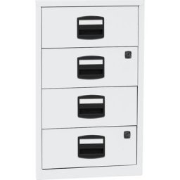 BISLEY Caisson hauteur bureau PFA, 4 tiroirs universels, blanc trafic