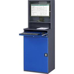 RAU Poste multi-usages, compartiment pour écran, 2 tablettes coulissantes, largeur 650 mm, anthracite / bleu gentiane