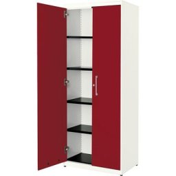 mauser Armoire à portes battantes, h x l 1956 x 800 mm, plateau en acier, 4 tablettes, blanc pur / rouge rubis / blanc pur