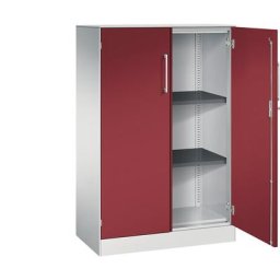 C+P Armoire à portes battantes ASISTO, hauteur 1292 mm, largeur 800 mm, 2 tablettes, gris clair / rouge rubis