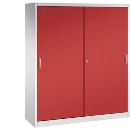 C+P Armoire à portes coulissantes ACURADO, 8 tablettes, h x l x p 1950 x 1600 x 500 mm, gris clair / rouge feu