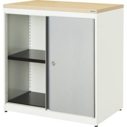 mauser Armoire à portes coulissantes, h x l x p 830 x 800 x 432 mm, plateau en plastique, 1 tablette, blanc pur / aluminium / érable