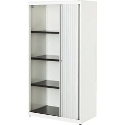mauser Armoire à rideau vertical, h x l x p 1516 x 800 x 432 mm, plateau en acier, 3 tablettes, blanc pur / aluminium / blanc pur