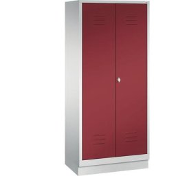 C+P Penderie sur socle CLASSIC, 4 tablettes, tringle, compartiments 2 x 400 mm, gris clair / rouge rubis