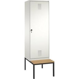 C+P Penderie EVOLO avec banc, porte au-dessus de 2 compartiments, 2 compartiments, 1 porte, largeur compartiments 300 mm, blanc pur / blanc pur