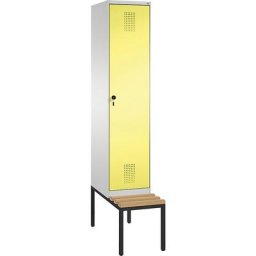 C+P Penderie EVOLO avec banc, 1 compartiment, largeur compartiment 400 mm, gris clair / jaune soufre