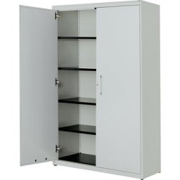 mauser Armoire à portes battantes, h x l 1956 x 1200 mm, plateau en acier, 4 tablettes, gris clair / gris clair / gris clair