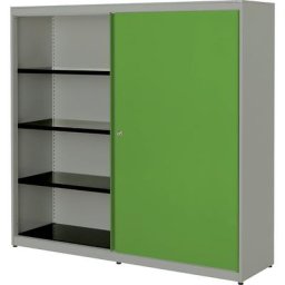 mauser Armoire à portes coulissantes, h x l x p 1516 x 1600 x 432 mm, plateau en acier, 3 x 2 tablettes, aluminium / vert jaune / aluminium