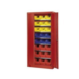 mauser Armoire universel unicolore, avec 32 bacs à bec, 7 tablettes, rouge, 3 pièces et +