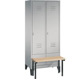 C+P Vestiaire CLASSIC avec banc frontal, 2 compartiments, largeur compartiments 400 mm, aluminium