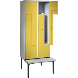 Wolf Penderie à portes en Z avec banc, h x l x p 2140 x 800 x 500 mm, 4 compartiments, portes jaune zinc