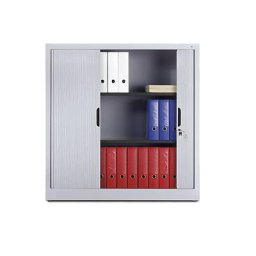 C+P Armoire à rideaux à lames verticales, h x l x p 1230 x 1200 x 420 mm, 2 tablettes, 3 hauteurs classeurs, aluminium