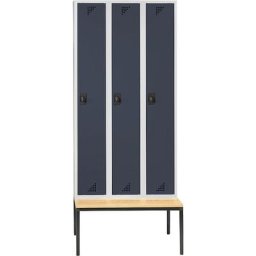 eurokraft pro Vestiaire et armoire multi-usage, avec banc, 3 compartiments, largeur 1200 mm, portes anthracite
