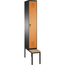 C+P Penderie EVOLO avec banc, 1 compartiment, largeur compartiment 300 mm, gris noir / orange jaune