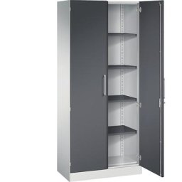 C+P Armoire à portes battantes ASISTO, hauteur 1980 mm, largeur 800 mm, 4 tablettes, gris clair / gris noir