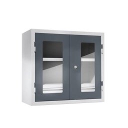eurokraft basic Armoire murale d'atelier, h x l x p 600 x 650 x 320 mm, portes vitrées, avec 2 tablettes, gris basalte RAL 7012