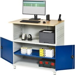 RAU Poste informatique, avec tablette sur toute la largeur, gris clair RAL 7035 / bleu gentiane RAL 5010