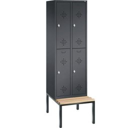 C+P Penderie CLASSIC avec banc inférieur, à deux étages, 2 compartiments, 2 casiers chacun, largeur compartiments 300 mm, gris noir