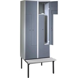 Wolf Penderie à portes en Z avec banc, h x l x p 2140 x 800 x 500 mm, 4 compartiments, portes gris bleu
