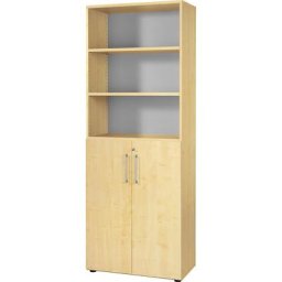 eurokraft pro RENATUS - Armoire et rayonnage de bureau combinés, 5 tablettes, 6 hauteurs de classeurs, dont 3 ouvertes, façon érable
