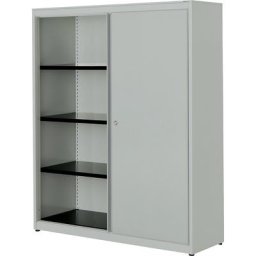 mauser Armoire à portes coulissantes, h x l x p 1516 x 1200 x 432 mm, plateau en acier, 3 tablettes, gris clair / gris clair / gris clair