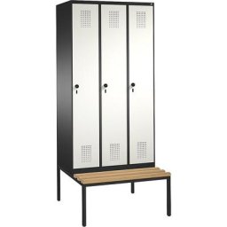 C+P Penderie EVOLO avec banc, 3 compartiments, largeur compartiments 300 mm, gris noir / blanc pur