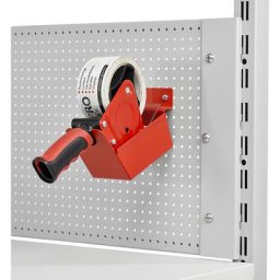 Support pour dévidoir de ruban d'emballage, pour paroi arrière en tôle perforée ou pour montage mural, pour largeur max. ruban 50 mm