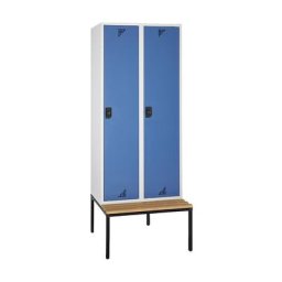 eurokraft pro Vestiaire et armoire multi-usage, avec banc, 2 compartiments, largeur 800 mm, portes bleu brillant