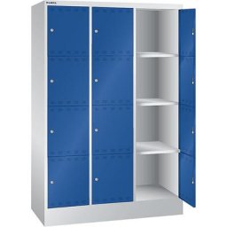 LISTA Armoire pour chargement centralisé, avec casiers verrouillables, avec 3 x 4 casiers, 1 x 230 V, 1 x USB, gris/bleu