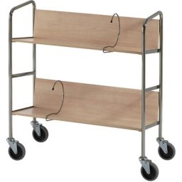 HelgeNyberg Chariot de bureau chromé, 2 tablettes, L x l x h 800 x 340 x 840 mm, façon hêtre