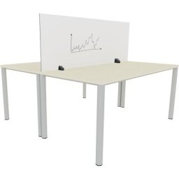 Séparateur de table pour poste de travail double, surface émaillée et feutre PET, blanc / gris, largeur 1600 mm