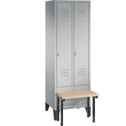 C+P Vestiaire CLASSIC avec banc frontal, 2 compartiments, largeur compartiments 300 mm, aluminium