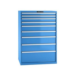 LISTA Armoire à tiroirs en tôle d'acier, h x l 1450 x 1023 mm, 9 tiroirs, charge max. 75 kg, bleu clair