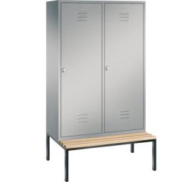 C+P Penderie CLASSIC avec banc inférieur, porte au-dessus de 2 compartiments, 4 compartiments, largeur compartiments 300 mm, aluminium