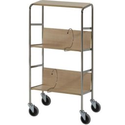 HelgeNyberg Chariot de bureau chromé avec tablettes, 3 tablettes, L x l x h 550 x 340 x 1060 mm, façon bouleau