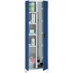 eurokraft pro Vestiaire et armoire multi-usage, avec support à pinces, 6 compartiments, largeur 800 mm, corps gris clair, portes bleu brillant