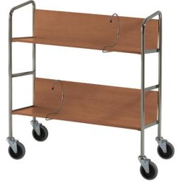 HelgeNyberg Chariot de bureau chromé, 2 tablettes, L x l x h 800 x 340 x 840 mm, façon merisier, à partir de 5 pièces