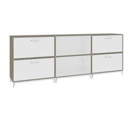 mauser Armoire extra-basse, 2 casiers bar, 2 tiroirs, 2 tablettes, gris beige / blanc pur