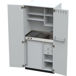 Module de cuisine avec portes battantes, 2 plaques de cuisson céramique, évier à droite, blanc, 1956 x 900 x 650 mm