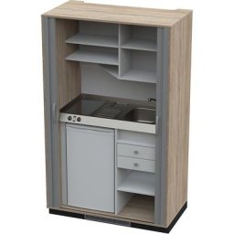 Module de cuisine avec façade à rideau, 2 plaques de cuisson céramique, évier à droite, chêne/anthracite 1956 x 1200 x 650 mm