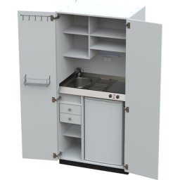Module de cuisine avec portes battantes, 2 plaques de cuisson céramique, évier à gauche, blanc, 1956 x 900 x 650 mm