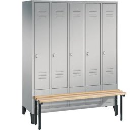 C+P Vestiaire CLASSIC avec banc frontal, 5 compartiments, largeur compartiments 300 mm, aluminium