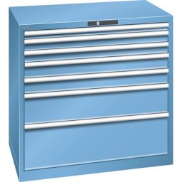 LISTA Armoire à tiroirs en tôle d'acier, h x l 1000 x 1023 mm, 7 tiroirs, charge max. 200 kg, bleu clair