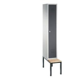 C+P Vestiaire CLASSIC avec banc monté en dessous, 1 compartiment, largeur compartiment 300 mm, gris clair / gris noir