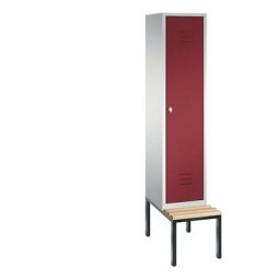 C+P Vestiaire CLASSIC avec banc monté en dessous, 1 compartiment, largeur compartiment 400 mm, gris clair / rouge rubis