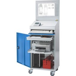 eurokraft pro Poste informatique en tôle d'acier, h x l 1770 x 650 mm, sans compartiment pour écran, coloris porte bleu clair