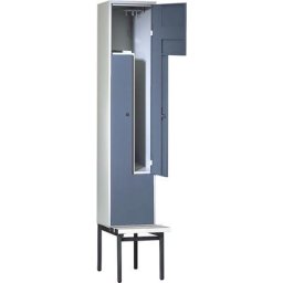 Wolf Penderie à portes en Z avec banc, h x l x p 2140 x 400 x 500 mm, 2 compartiments, portes gris bleu