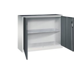 C+P Armoire d'atelier hauteur bureau à portes battantes, largeur x profondeur 1200 x 400 mm, gris clair / anthracite