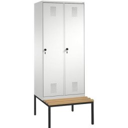 C+P Penderie EVOLO avec banc, 2 compartiments, largeur compartiments 400 mm, gris clair