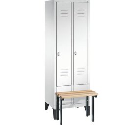 C+P Vestiaire CLASSIC avec banc frontal, 2 compartiments, largeur compartiments 300 mm, blanc trafic